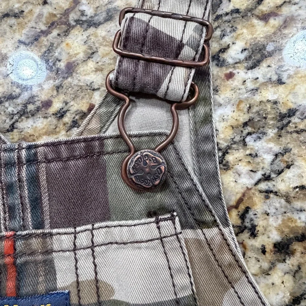 OshKosh Bgosh Boy Camo Plaid Patchwork Overalls 18 Months Green Brown v